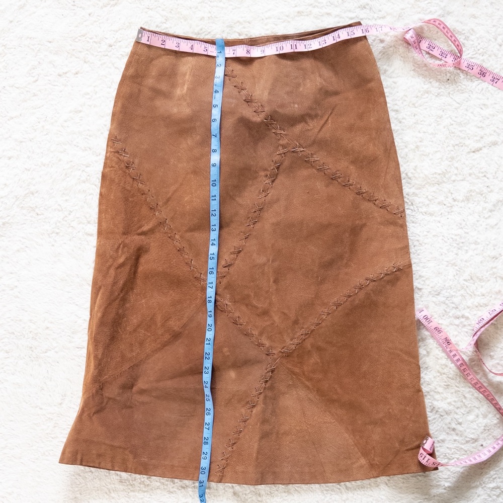 Vintage Y2K Boho Western Leather Patchwork Midi Skirt Size 8 - Picture 6 of 8